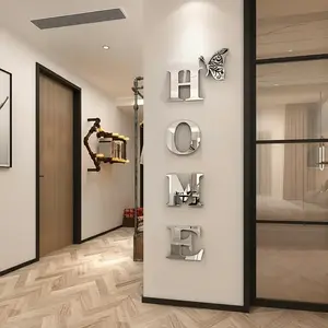 5-Piece Acrylic Mirror Wall Pediment Set, 3D 'home' Lettering, Space-Themed Decor, Living Room Wall Hanging, Easy DIY Install, Modern Luxurious, Ornaments, Reflective, Decorative, Modern Wall Art