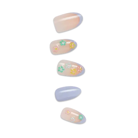 Impress Design No Glue Fake Press On Nails - Pastel Bloom | 3D & Jewel French Design, Multicolor, Medium, Almond, Manicure