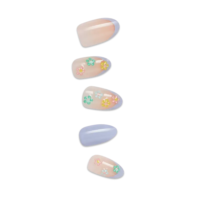 Impress Design No Glue Fake Press On Nails - Pastel Bloom | 3D & Jewel French Design, Multicolor, Medium, Almond, Manicure