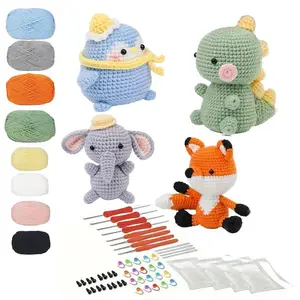 Cute Animal Crochet Kit, 4 Patterns Crochet Kit with Crochet Hook, Yarn Balls, Instructions, Needles, Accessories Kit Starter for Beginners and Professionals