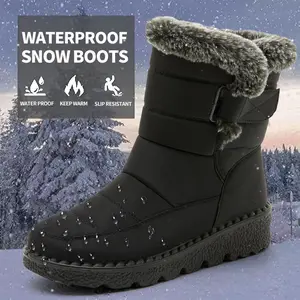 Women's Fuzzy Snow Boots - Cozy Winter Shoes & Hook-and-Loop Closure | Waterproof & Stylish Casual Boots