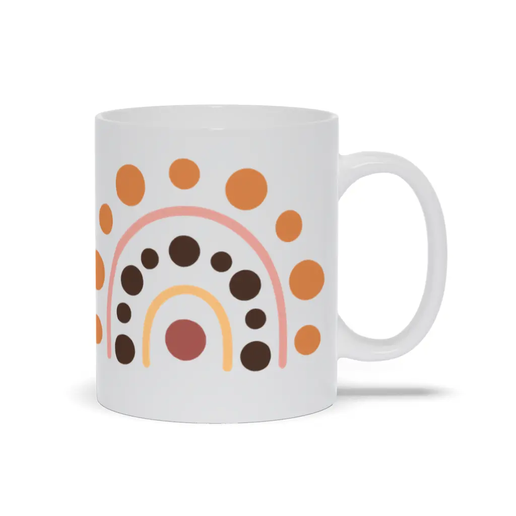 Boho Rainbow Dot Mug – Warm Earth Tones