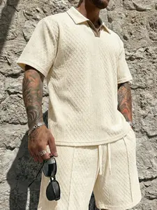 Men's Fashion Casual Polo Shirt Set, Plain Color Clothes, Top and Bottom Combination, Stylish and Comfortable, Fitted Style