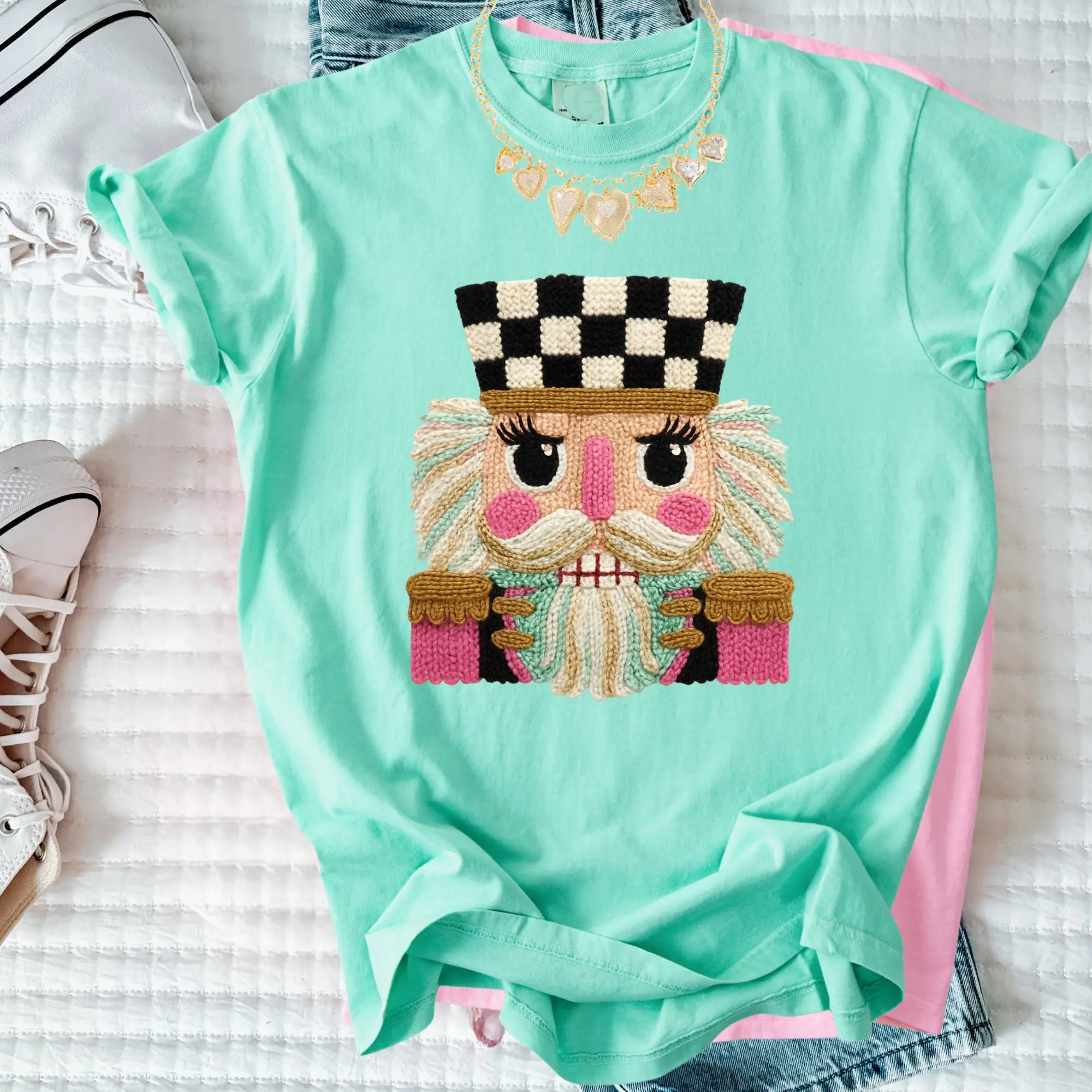 Checkered Nutcracker Christmas Tee – Cute Holiday Comfort Colors T-Shirt