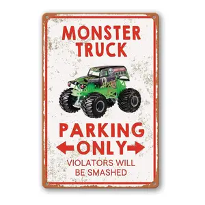 Ainbash Monster Truck - Room Decoration, Monster Truck, 8 x 12 inches, Metal, Green, Rectangular, Wall Mount