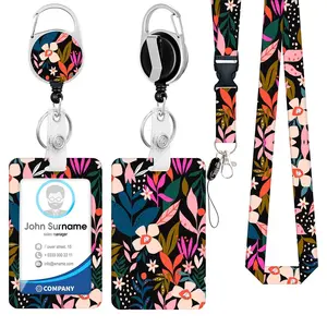 INS-style floral and plant alloy retractable badge holder, ID card holder, lanyard set, workplace gift