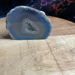 Cut and Colored Agate Geode - Natural Stone with Unique Blue Color and Cracked Surface