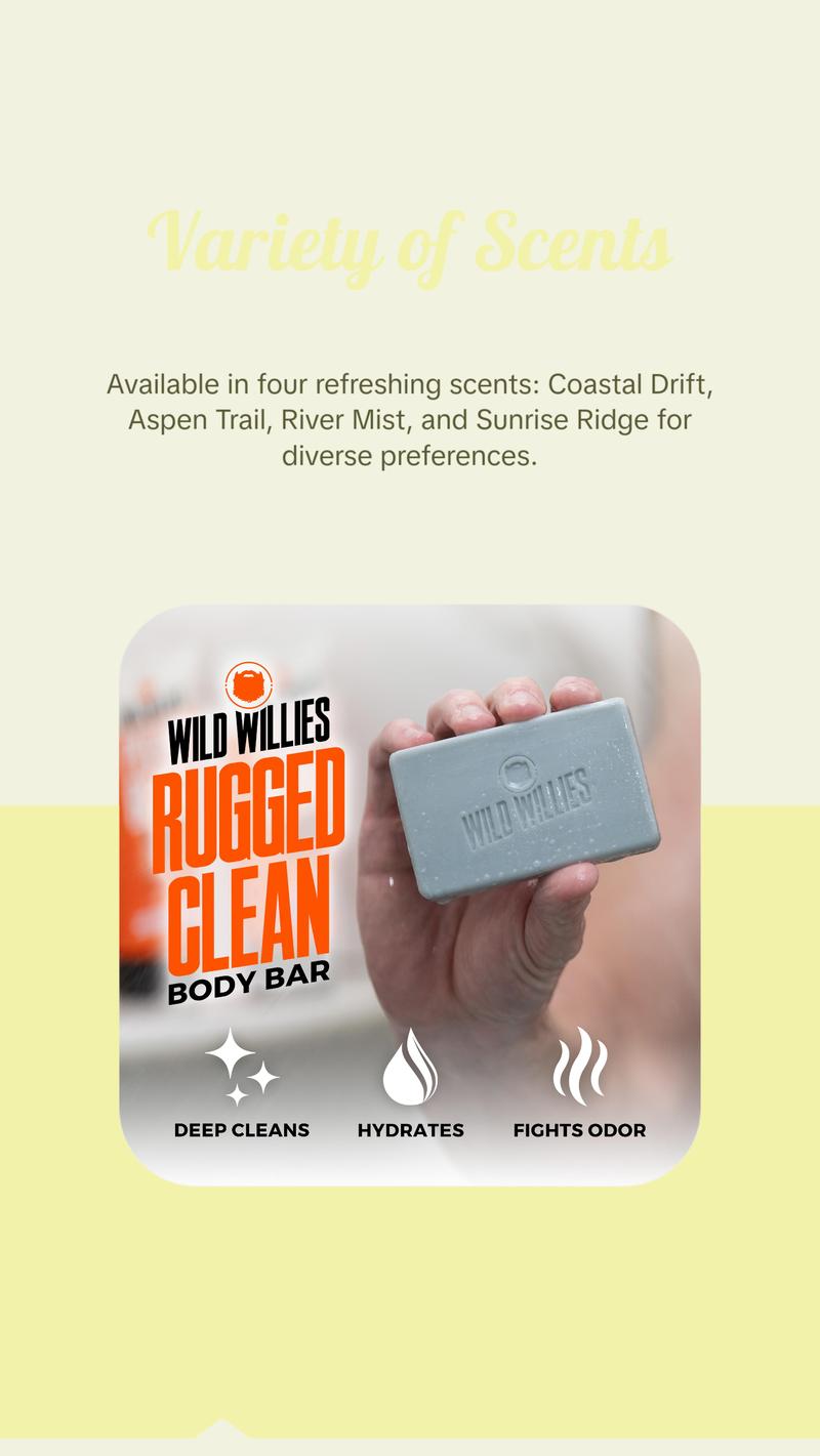 Wild Willies Moisturizing Mens Bar Soap - Bath Soaps with Shea Butter for Odor Protection - Natural Body Bar for Men Body Care Comfort