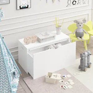 Kids Toy Storage Organizer with Rolling Drawer Modern Wooden Toy Chest with Wheels Large Pull-Out Bin for Nursery Bedroom or Playroom Sturdy Design 31.5x13.8x15.7 Inches