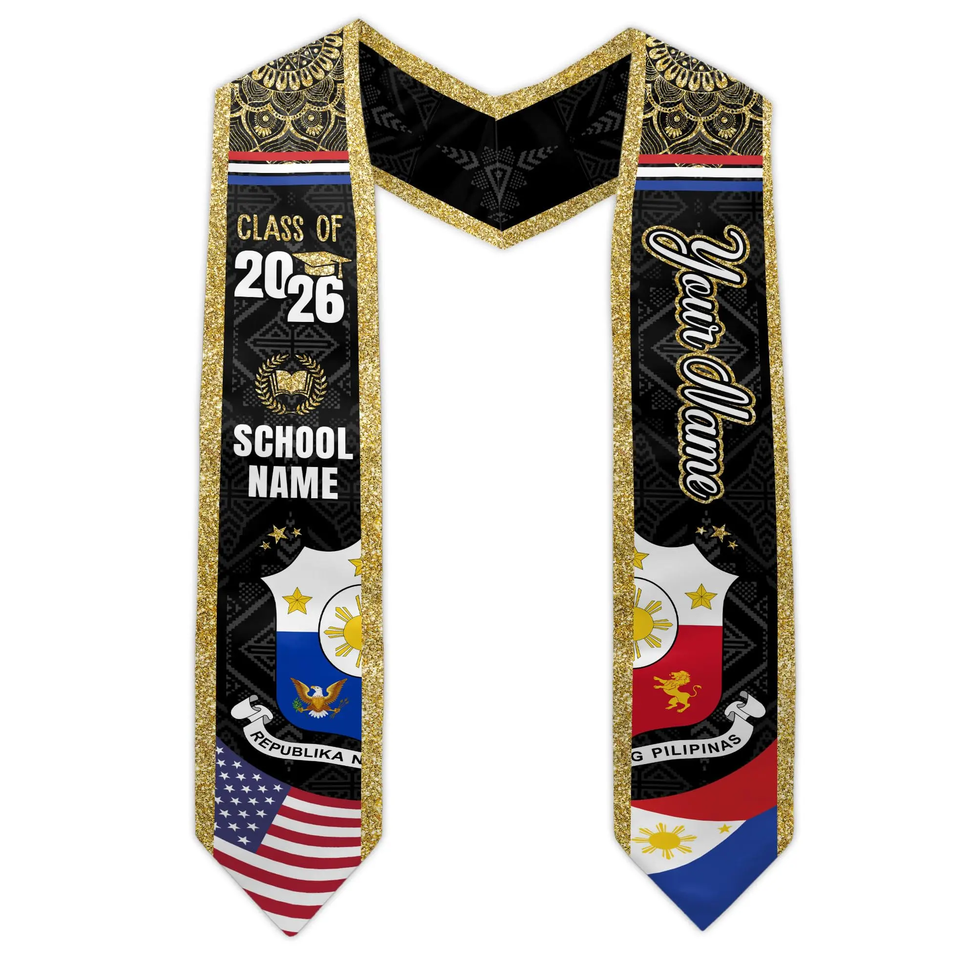 Custom Filipino American Graduation Sash 2026,Filipino Graduation Sash,Philippines American Flag Stole,Philippines Graduation Stole,Graduation Gift