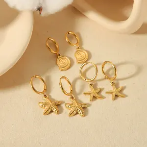 Ocean element earrings golden seafood shell earrings summer accessories gift