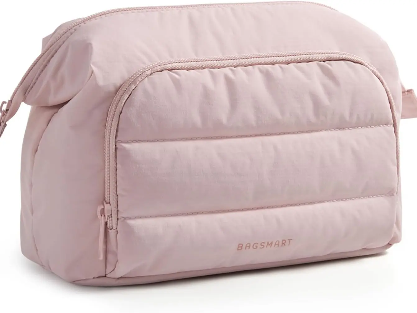 BAGSMART Travel Makeup Bag, Cosmetic Bag Small Make Up Organizer Case,Wide-open Pouch for Women Purse for Toiletries Accessories Brushes,Large Beige