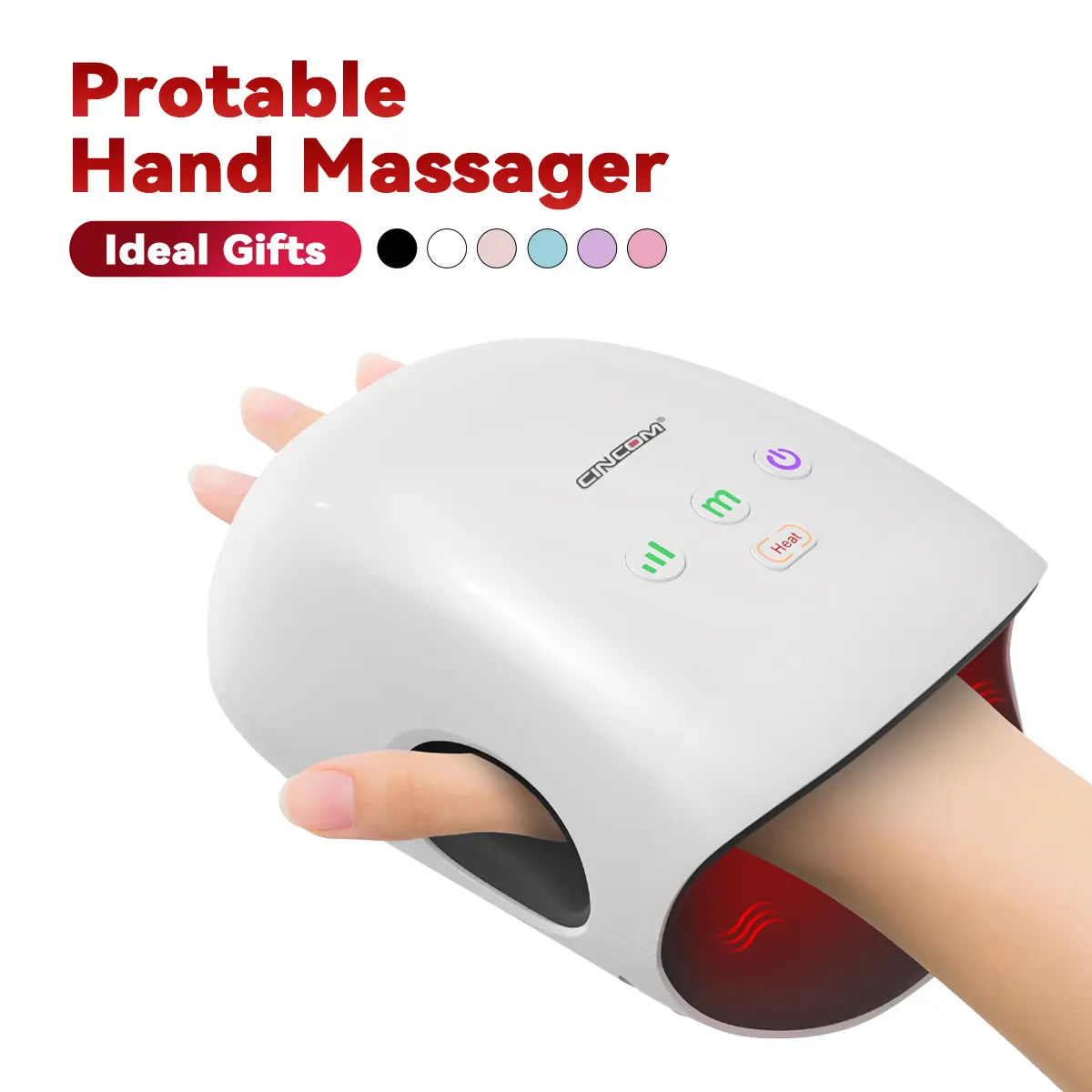 CINCOM Portable Hand Massager with Comfort Heat - Cordless, Adjustable Settings, Auto-Off, White, Black, Pink, Blue, Perfect Gift for Families, Men & Women - Ideal for Black Friday, Thanksgiving, Christmas, Birthdays & More,dorm essentials