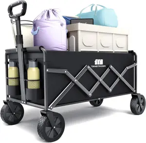 Collapsible Wagon Cart 30.1"D x 17.1"W x 17.7"H Lightweight Foldig Wagon with Wheel Heavy Duty with 180lbs Weight Capacity Utility Camping Cart for Groceries Garden Beach Sports Fishing (Black)