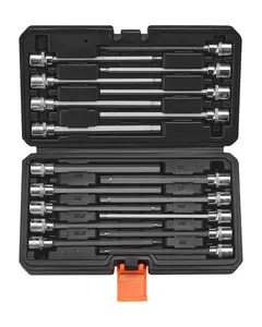 Extra Long Allen Hex Bit Socket Set 18-Piece 3/8 Inch Drive S2 Alloy Steel Cr-V for Automotive Repair and Mechanics, Deep Well Long-Reach Sockets, Magnetic Drive End, Chrome Finish, Professional Grade Tool Kit