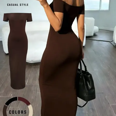 Choove Women's Off-Shoulder Short Sleeve Bodycon Maxi Dress Fabric, Stretch Fitted Long Dress for Date Night, Party and Evening Wear