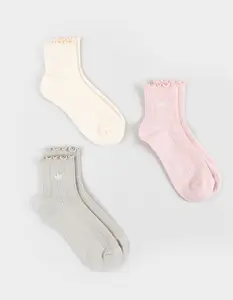 ADIDAS Originals 3 Pack Ruffle Quarter Womens Socks, Multi-Colored, Medium