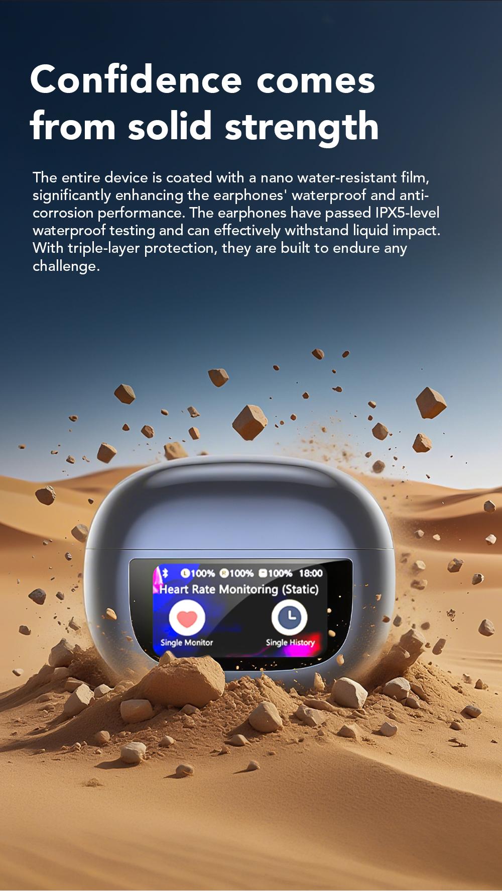 MINISO MS212 Clip-On Ear Headphones with Heart Rate Monitoring Wireless Audio Headphones for Music & Phone Calls, IPX5 Sport Waterproof & Sweatproof, with LCD Full Color Touch Screen, Bluetooth 6.0 Headsets, Heart Rate Health Management