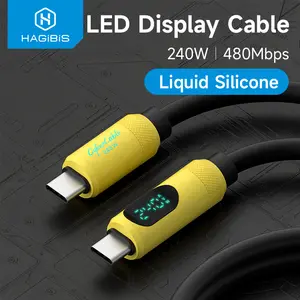 Hagibis USB C Cable with LED Display Type C to C Fast Charger Cable PD 240W Silicone Charging Cord for iPhone 15 Macbook Pro Air, Mobile, Smartphone