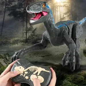 Children 2.4G Remote Control Dinosaur Toy Kids Simulation Walking Action RC Animal Velociraptor with LED Lights Boys Toys Gifts
