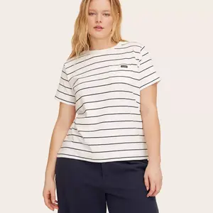 Women's Short Sleeve Crewneck Pocket T-Shirt - Parke Navy Blue Striped XS