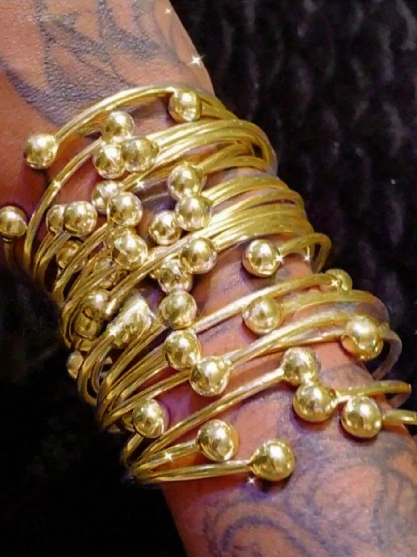 Retro Boho Thick Bangles, Fashionable Chunky Bangles, 10mm Ball Silvery, Handmade Stacking Bangles for Women, Multilayered Bangles, Daily Party Jewelry Gifts, Fashionable Jewelry Accessories