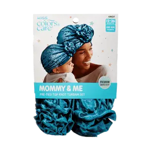 Kiss Colors & Care Mommy & Me Pre-Tied Top Knot Turban Set – Blue