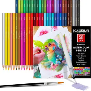 50-Color Professional Watercolor Pencils Set with Brush and Water Brush Pen, Hexagonal Shape, Blendable Wet or Dry, Water-Soluble Colored Pencils for Artists and Beginners