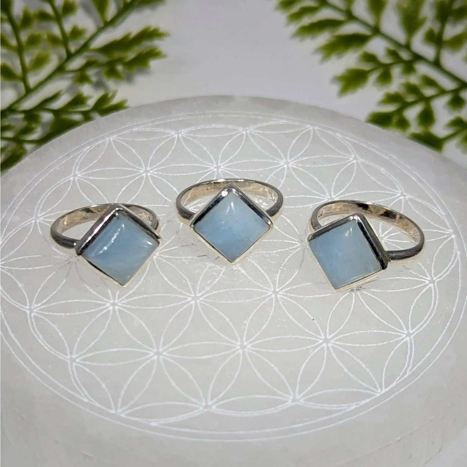 Aquamarine Sterling Silver Square Diamond Ring