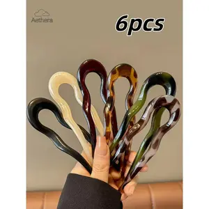 6pcs U-Shaped Hair Pins, Hair Pin Set, Geometric Design for Women & Girls, Ideal for Daily Use, Travel, Festivals, Parties, Work, School