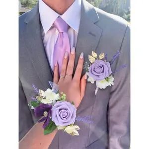 Rinlong Corsage and Boutonniere Set Purple