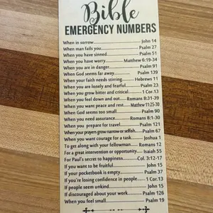 Faithmysteryboxes Emergency Bible Numbers 13 Important Scriptures Bookmark for Life Events Unisex Paper Gift for Faith Inspiration