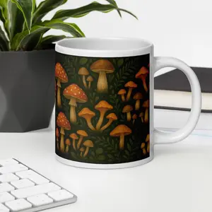 Forest Mushroom Mug – Pacific Northwest Fungi Coffee Cup, Cottagecore Woodland Toadstool Art, Nature Lover Gift for Hikers and Foragers