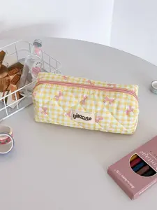 Style Cartoon Plaid Bow, Large Capacity Stationery Storage Pouch, Cute School Pencil Case, Travel Cosmetic Organizer, Zipper Makeup Organizer, Pencil Bag