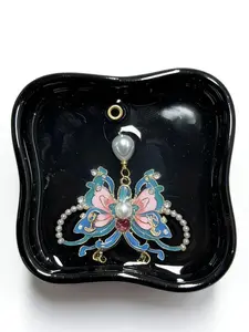 Black Enamel Butterfly Cup Saucer with Pearl Accent，Chinese culture,High-temperature firing,Handcrafted ceramic cup,Wine Glass, Kung Fu Cup,Drinkware