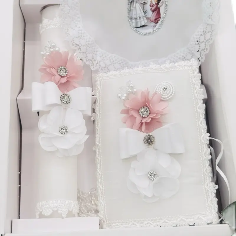 Girls' Traditional Religious First Communion Gift Set - 8in Candle, Rosary, New Testament, Decorative Elements in English-Spanish Box, Religious Gifts, Gift Boxed