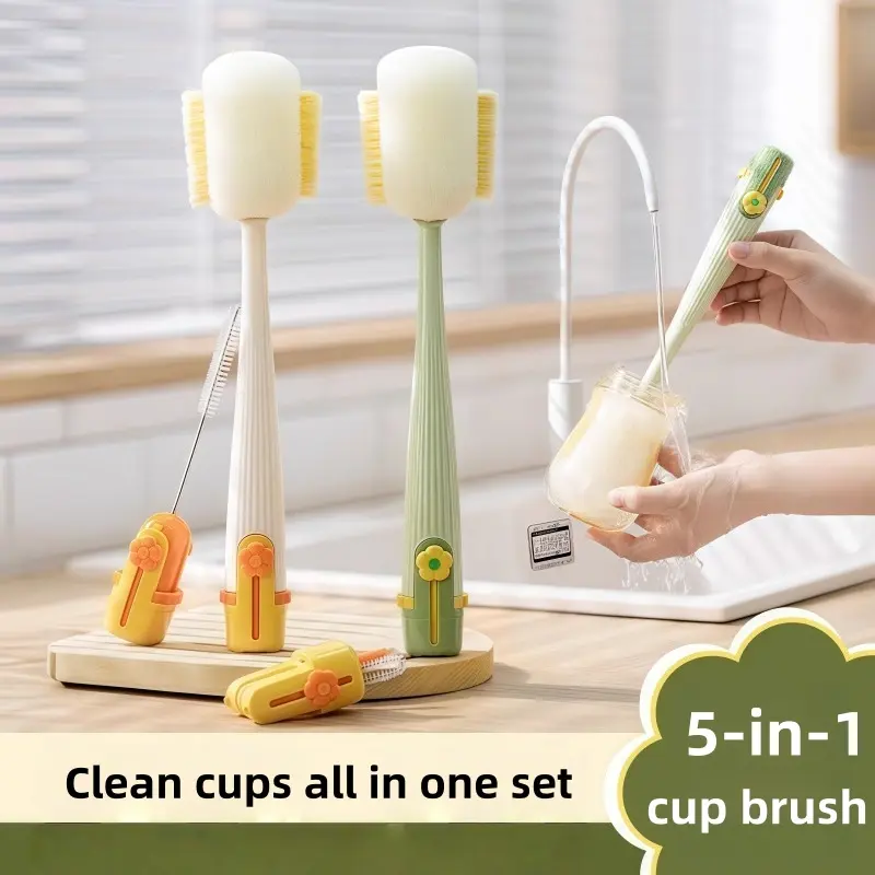 All-purpose 5-in-1 Washing Brush Multi-use Cleaner for Water Bottle Cup Straw Home Kitchen Cleaning Accessory-MM1