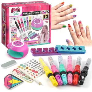 Nail Art Pens for Kids Set - 6 Color Kids Nail Polish Kit with Dryer and Glitter Powder Doodle Pens Stickers, Perfect Toys for Girls 8-12 As Christmas or Birthday Gift