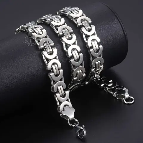 11mm Chain Necklace for Men Stainless Steel Flat Byzantine Link Mens Necklaces Chains Fashion Jewelry 18-30inch
