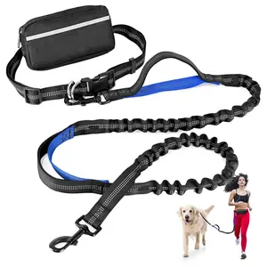 Hands Free Dog  leash  pet leash with Zipper Pouch, Retractable Bungee Waist  with Dual Padded Handles & Waist Belt Fanny Pack for Medium & Large Dog Training Walking Running Hiking Jogging rope Harness