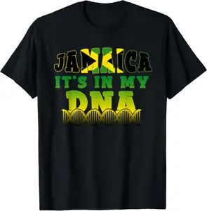 Women's 100% Cotton Jamaican Flag T-Shirt - Whimsical, Funny, Fun Designs, "Jamaica It's In My DNA" Graphic Top (Great Gift Option)