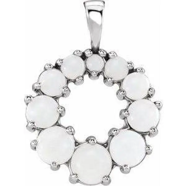 Platinum Natural White Opal Halo-Style Pendant