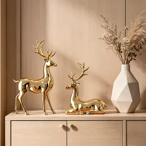 Set of 2 Luxury Gold Deer Figurines, Modern Reindeer Sculptures Home Decor Accents, Elegant Table Centerpieces for Living Room, Mantel, Office, Housewarming & Christmas Gifts