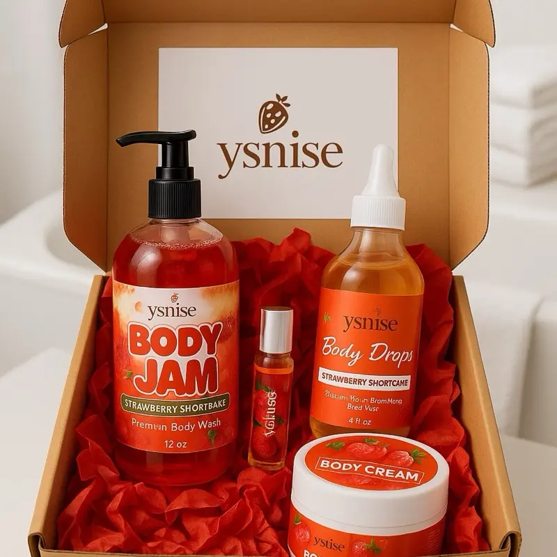 Ysnise Body Jam and Body Drop - Strawberry Shortcake Scented Body Wash, Drops, and Cream Set for Soft Skin