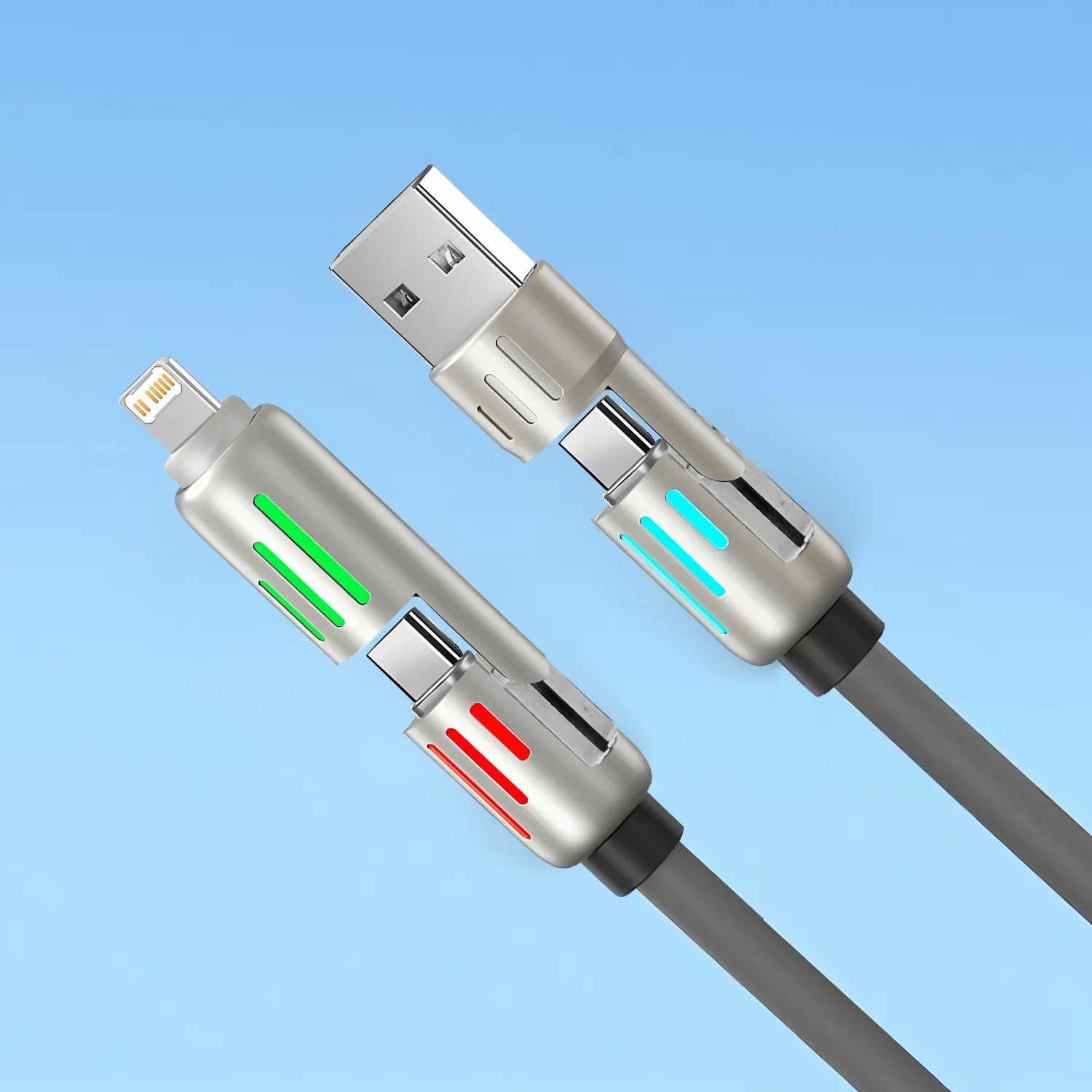 4-In-1 Fast Charging Cable Set, Multifunctional Charging Cable, 240w Power Adapter with LED Indicator, Type C & iOS Compatible, Available in 1/2/3 Pieces, Usb Fast Charge, Fast Charging Supported