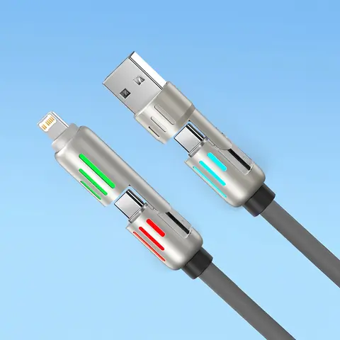 4-In-1 Fast Charging Cable Set, Multifunctional Charging Cable, 240w Power Adapter with LED Indicator, Type C & iOS Compatible, Available in 1/2/3 Pieces, Usb Fast Charge, Fast Charging Supported