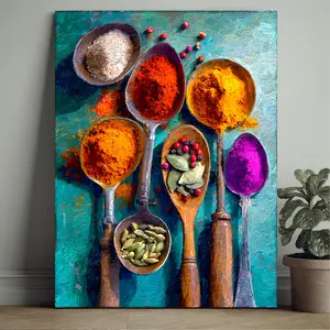 1-piece framed comic-style spice wall art - 12x16inch (30x 40cm ) comic chart, suitable for modern kitchen/dining room decoration, wall-mounted, with frame installation, unique gift, colorful canvas art print, 2D flat design