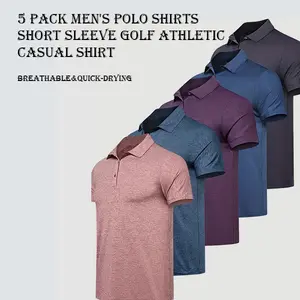 Veldtholos Men's Polo Shirts 5Pcs Performance Short Sleeve Golf Shirt Moisture Wicking Athletic Casual Collared T-Shirt