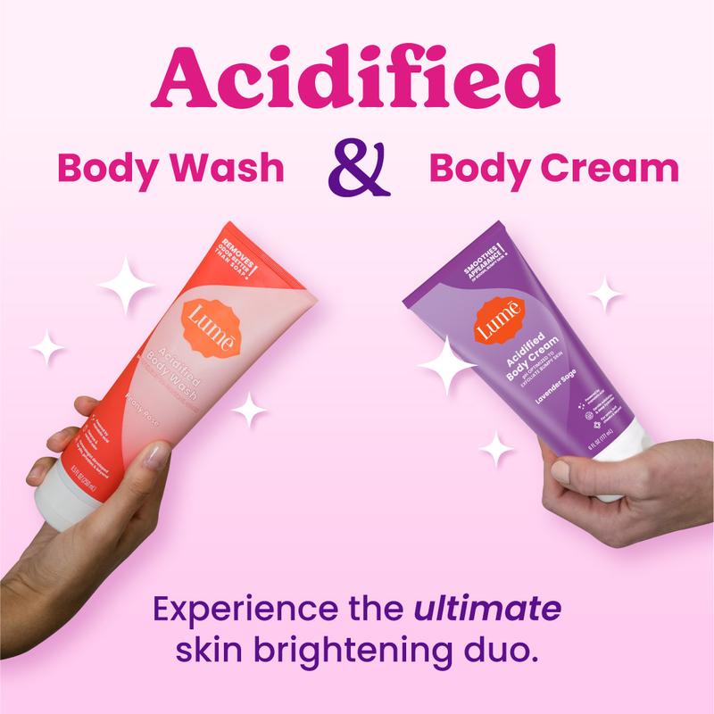 Skin Brightening Duo: Lume Acidified Body Cream and Acidified Body Wash or Cleansing Bar