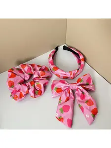 Fabric solid color flower fruit pattern lemon orange cherry wide edge knotted headband